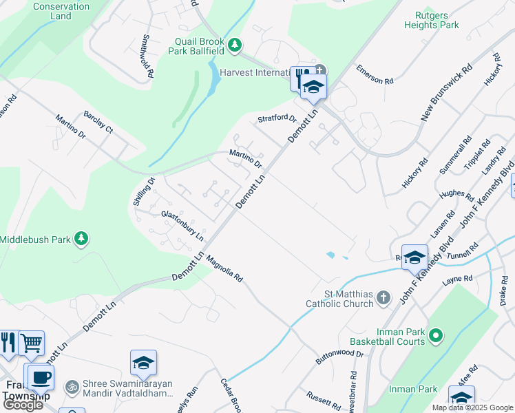 map of restaurants, bars, coffee shops, grocery stores, and more near 310 Demott Lane in Franklin Township