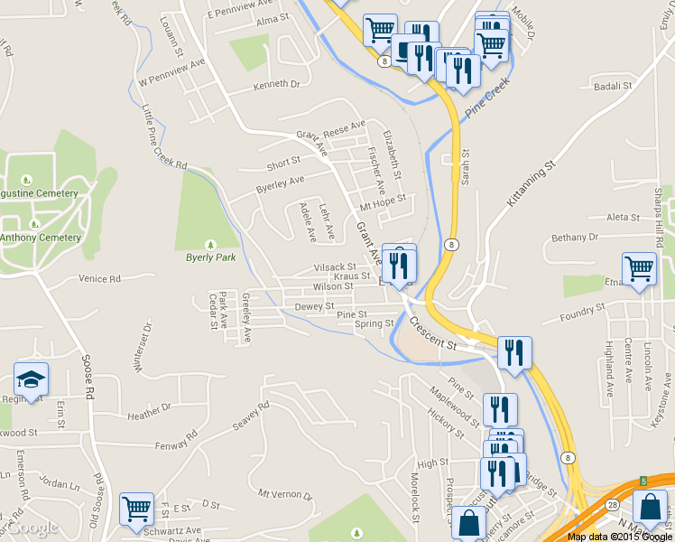 map of restaurants, bars, coffee shops, grocery stores, and more near 37 Vilsack Street in Pittsburgh