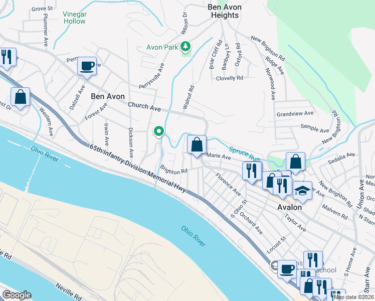 map of restaurants, bars, coffee shops, grocery stores, and more near 242 Berringer Place in Pittsburgh