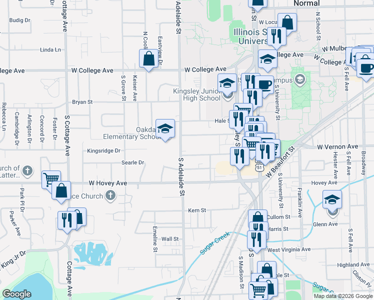 map of restaurants, bars, coffee shops, grocery stores, and more near 816 Osage Street in Normal
