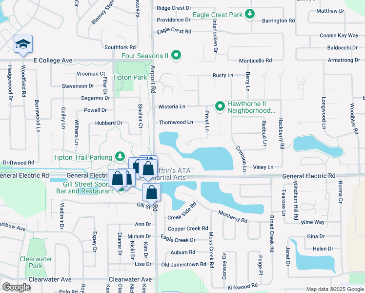 map of restaurants, bars, coffee shops, grocery stores, and more near 1 Stoney Court in Bloomington