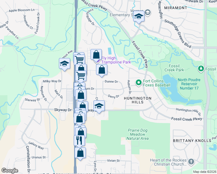 map of restaurants, bars, coffee shops, grocery stores, and more near 324 Saturn Drive in Fort Collins