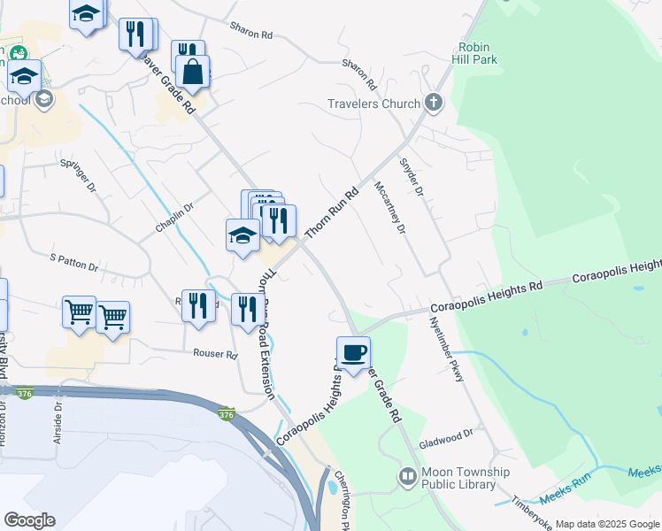 map of restaurants, bars, coffee shops, grocery stores, and more near 1007 Beaver Grade Road in Allegheny County