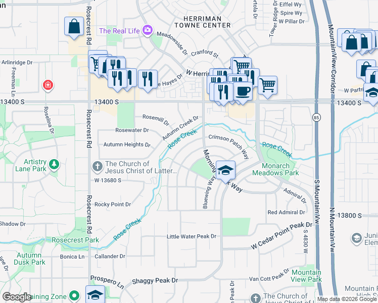 map of restaurants, bars, coffee shops, grocery stores, and more near 13578 South Buckeye View Way in Riverton