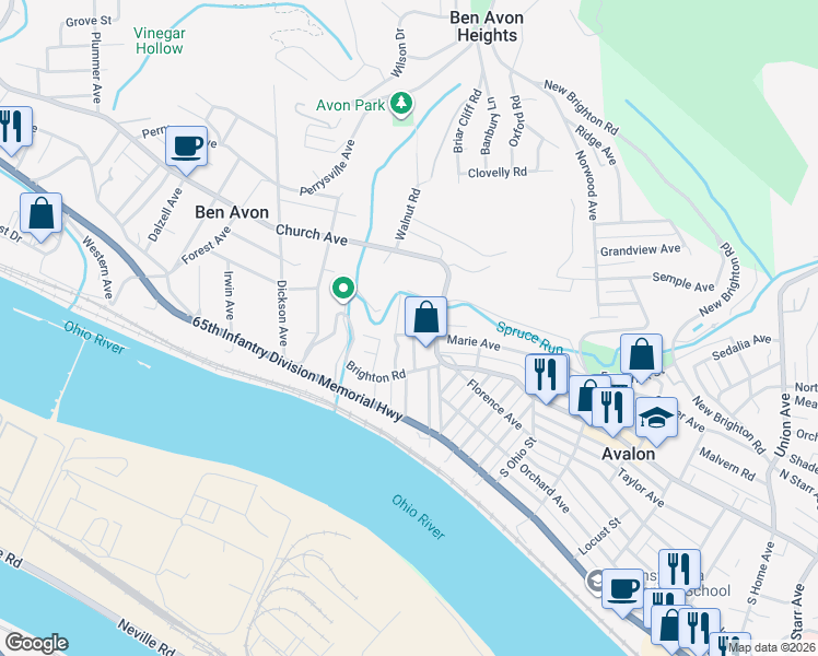 map of restaurants, bars, coffee shops, grocery stores, and more near 237 Berringer Place in Pittsburgh