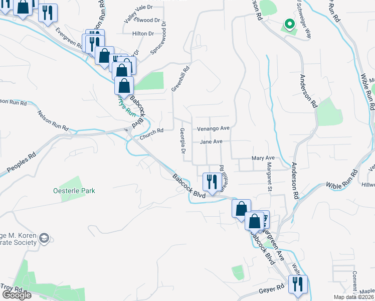 map of restaurants, bars, coffee shops, grocery stores, and more near 927 Silver Reel Avenue in Pittsburgh