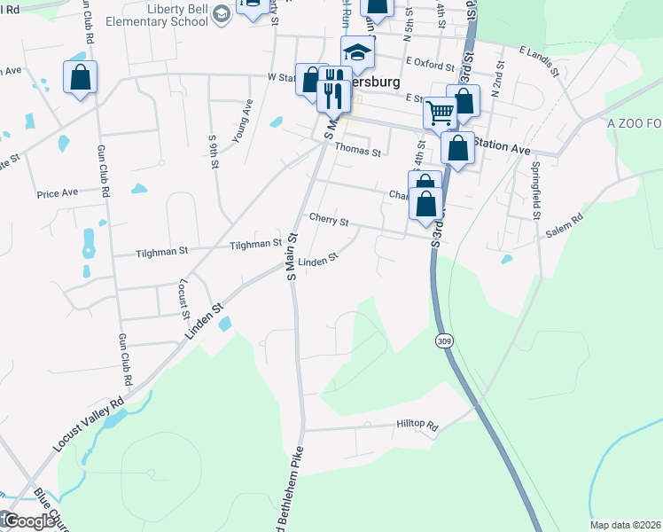 map of restaurants, bars, coffee shops, grocery stores, and more near 463 Linden Street in Coopersburg