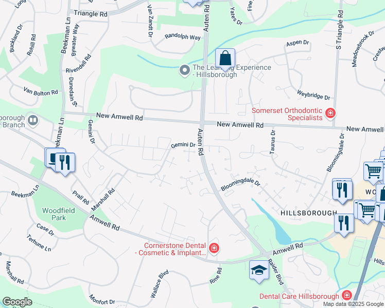 map of restaurants, bars, coffee shops, grocery stores, and more near 2D Gull Court in Somerset County