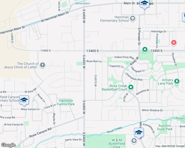 map of restaurants, bars, coffee shops, grocery stores, and more near 13605 Rose Canyon Road in Herriman