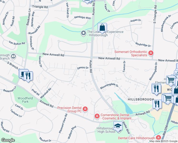 map of restaurants, bars, coffee shops, grocery stores, and more near 2D Gull Court in Somerset County