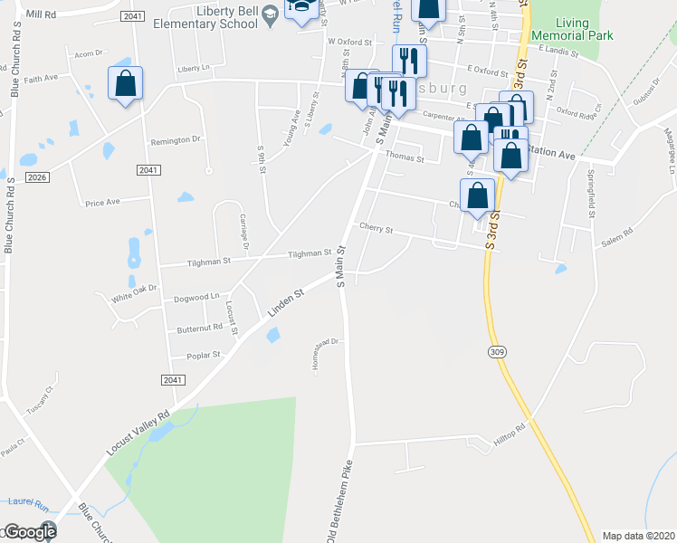 map of restaurants, bars, coffee shops, grocery stores, and more near 600 South Main Street in Coopersburg
