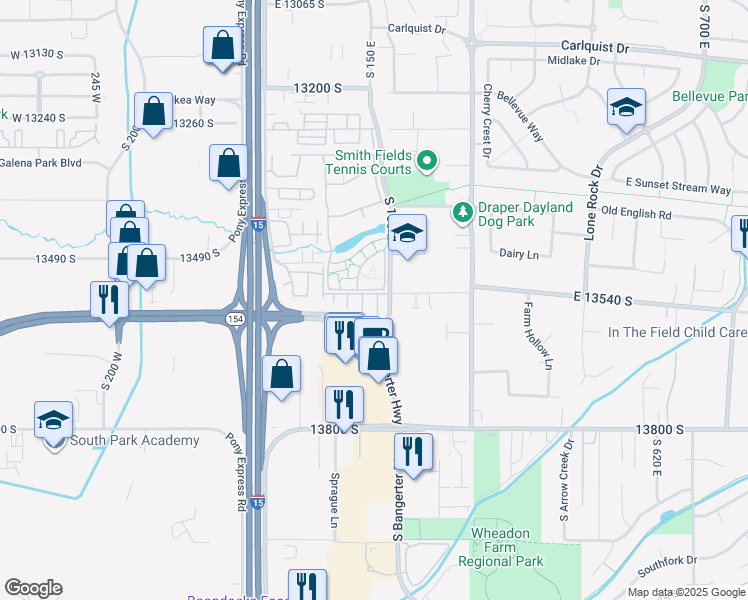 map of restaurants, bars, coffee shops, grocery stores, and more near 13598 Florenza Way in Draper