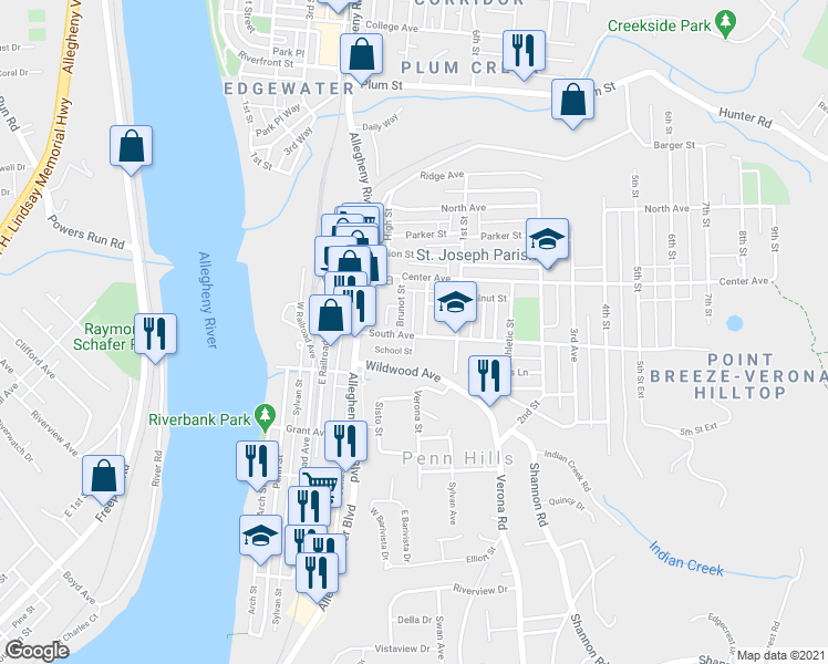 map of restaurants, bars, coffee shops, grocery stores, and more near 462 South Avenue in Verona