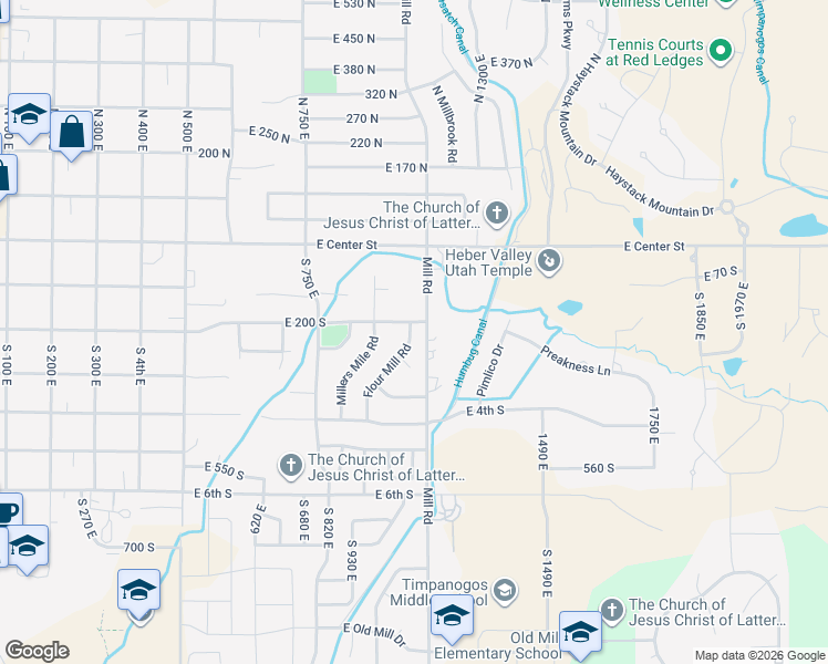 map of restaurants, bars, coffee shops, grocery stores, and more near 241 Flour Mill Road in Heber City