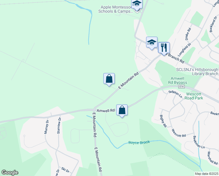 map of restaurants, bars, coffee shops, grocery stores, and more near 47 East Mountain Road in Somerset County