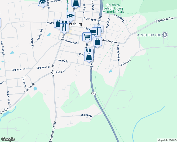map of restaurants, bars, coffee shops, grocery stores, and more near 7652 South 3rd Street in Coopersburg