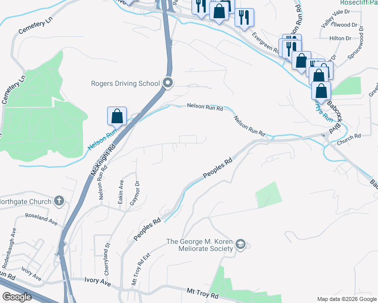 map of restaurants, bars, coffee shops, grocery stores, and more near 170 Renfer Street in Pittsburgh