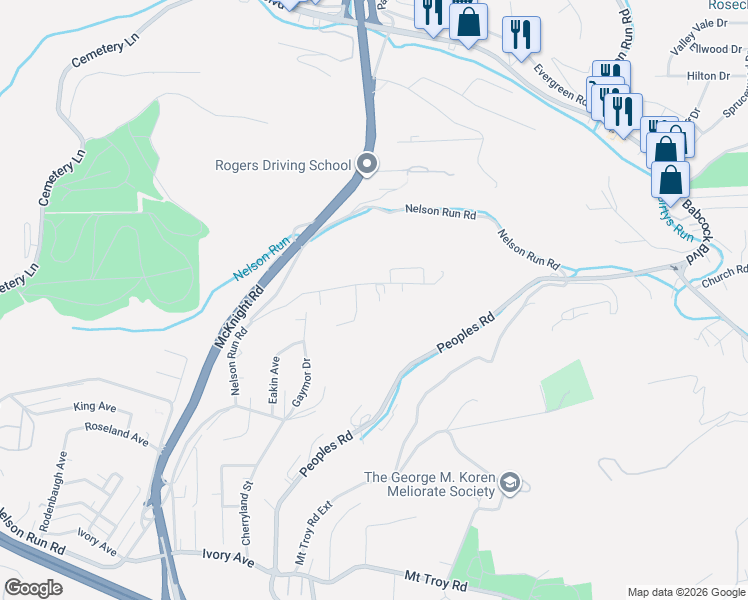 map of restaurants, bars, coffee shops, grocery stores, and more near 100 John Street in Pittsburgh