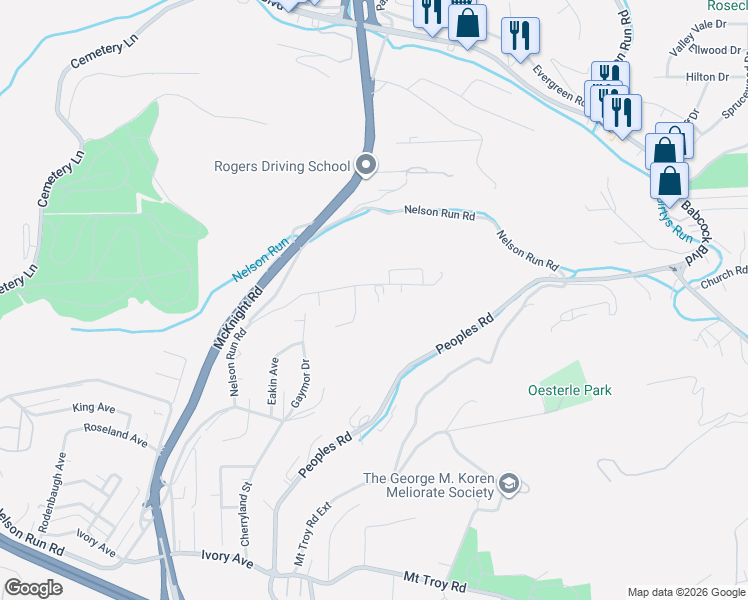 map of restaurants, bars, coffee shops, grocery stores, and more near 100 John Street in Pittsburgh