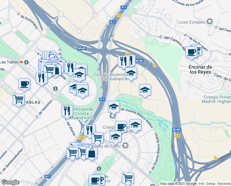 map of restaurants, bars, coffee shops, grocery stores, and more near 7 Calle de los Padres Dominicos in Madrid