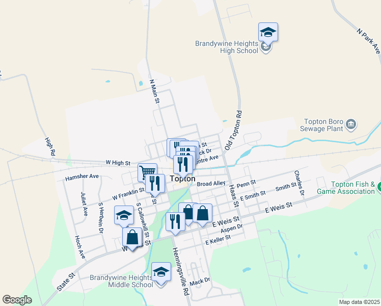 map of restaurants, bars, coffee shops, grocery stores, and more near 37 Centre Avenue in Topton