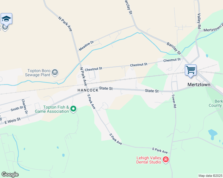 map of restaurants, bars, coffee shops, grocery stores, and more near 734 State Street in Mertztown