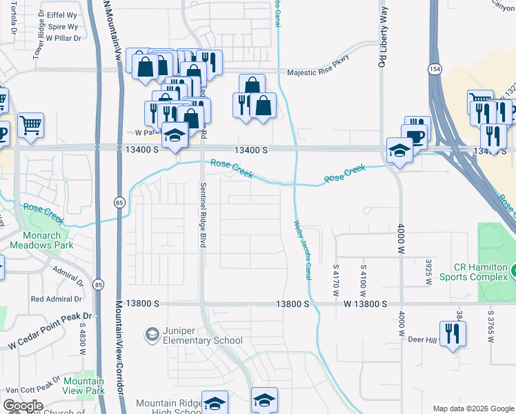 map of restaurants, bars, coffee shops, grocery stores, and more near 4383 Templar Drive in Riverton