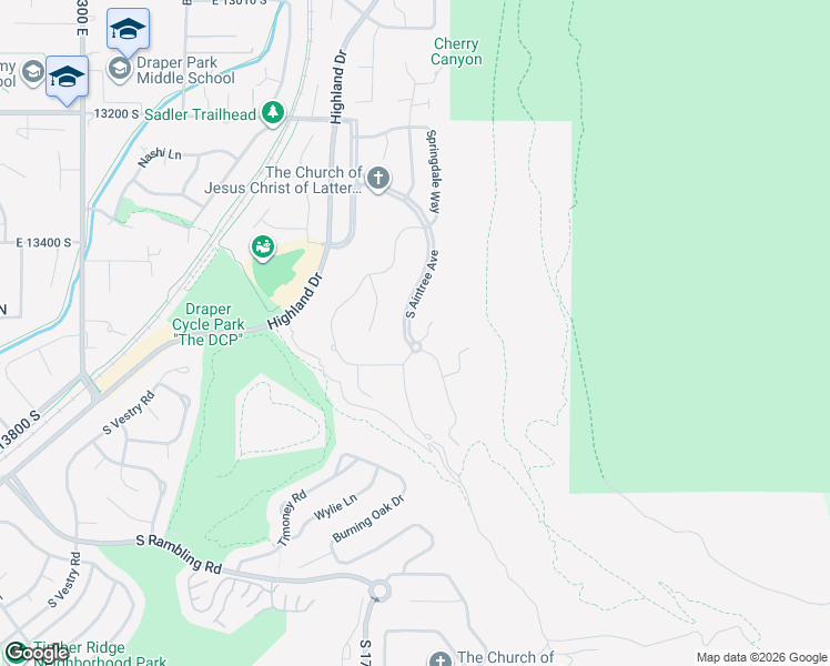 map of restaurants, bars, coffee shops, grocery stores, and more near 13543 South Aintree Avenue in Draper