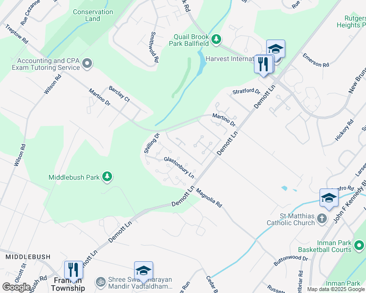 map of restaurants, bars, coffee shops, grocery stores, and more near 81 Winchester Way in Franklin Township