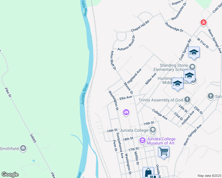 map of restaurants, bars, coffee shops, grocery stores, and more near 2001 Prospect Avenue in Huntingdon