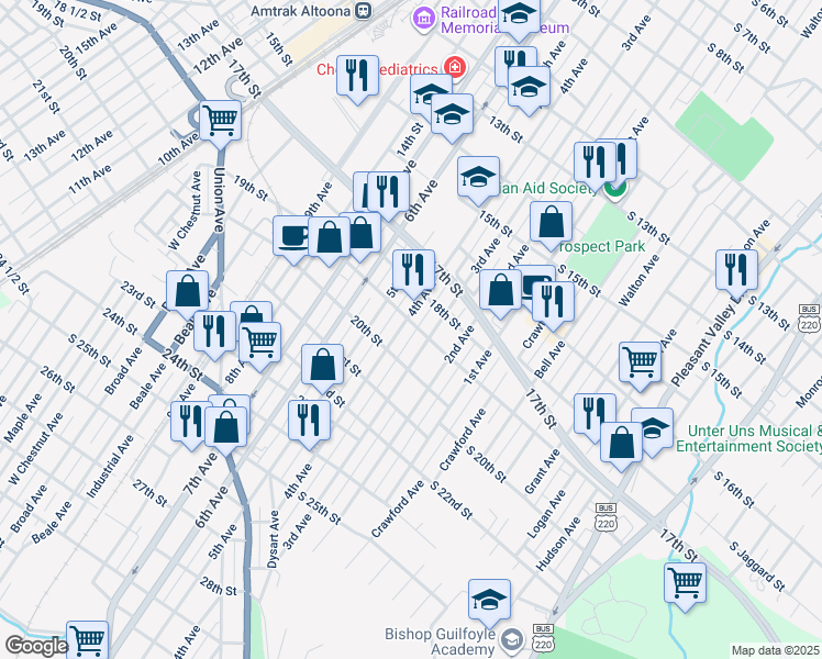 map of restaurants, bars, coffee shops, grocery stores, and more near 1903-05 3rd Avenue in Altoona