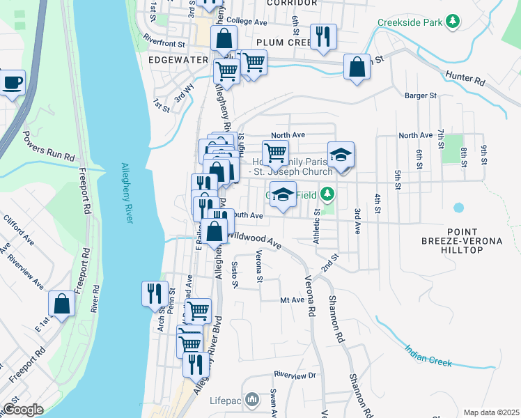 map of restaurants, bars, coffee shops, grocery stores, and more near 462 South Avenue in Verona