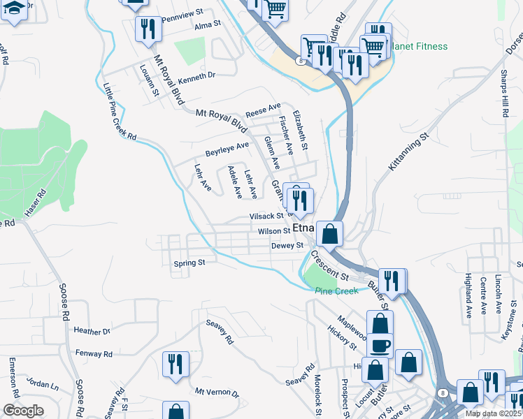 map of restaurants, bars, coffee shops, grocery stores, and more near 37 Vilsack Street in Pittsburgh