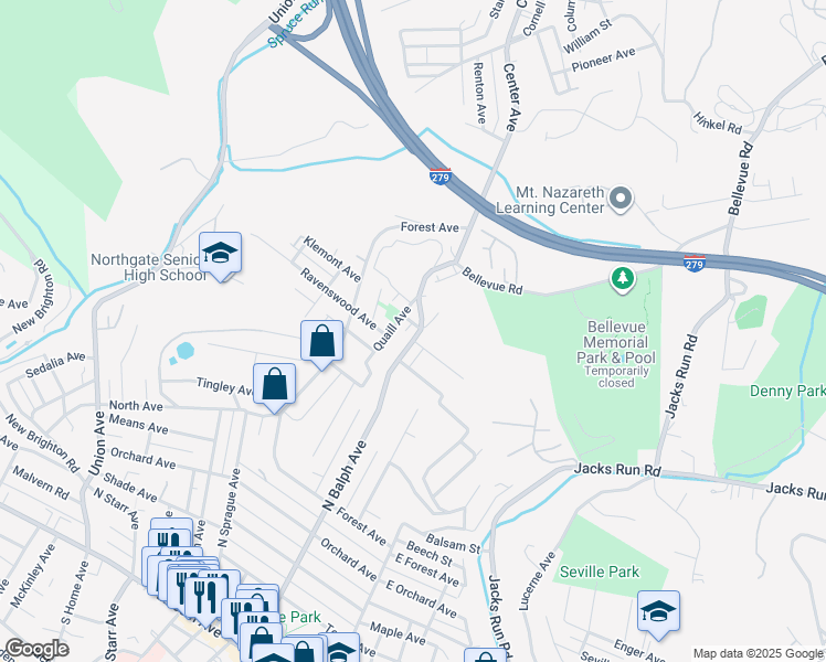 map of restaurants, bars, coffee shops, grocery stores, and more near 395 Ambard Avenue in Pittsburgh