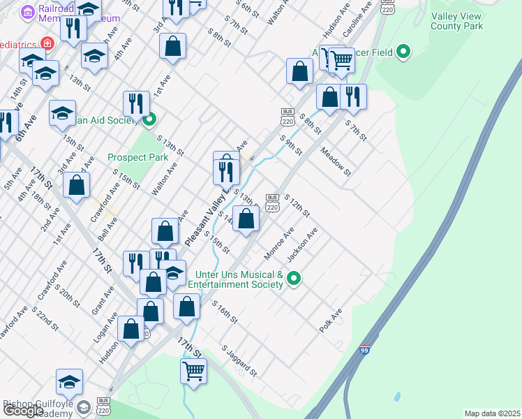 map of restaurants, bars, coffee shops, grocery stores, and more near 1298 Jefferson Ave in Altoona
