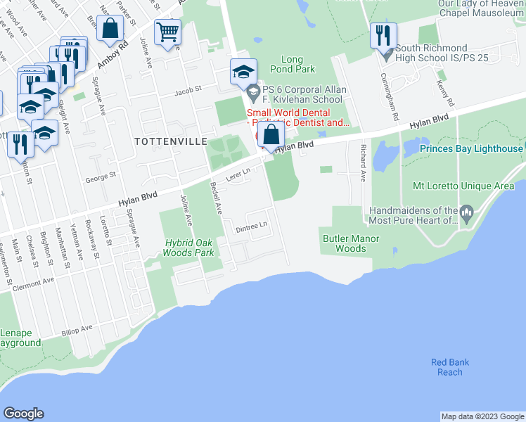 map of restaurants, bars, coffee shops, grocery stores, and more near 165 Clermont Avenue in Staten Island