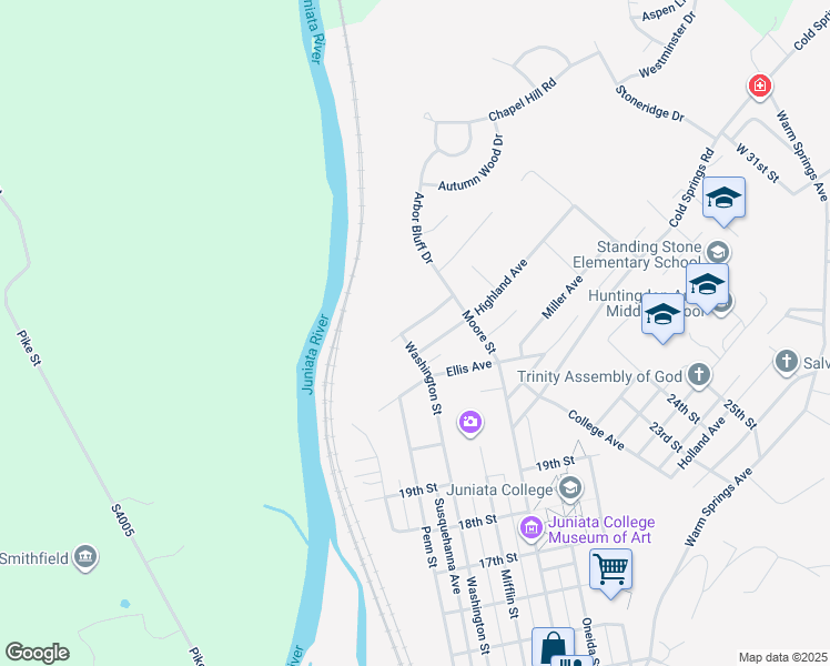 map of restaurants, bars, coffee shops, grocery stores, and more near 2001 Prospect Avenue in Huntingdon
