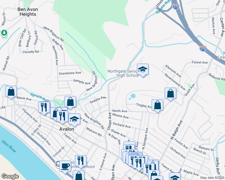 map of restaurants, bars, coffee shops, grocery stores, and more near 19 Hillcrest Drive in Bellevue