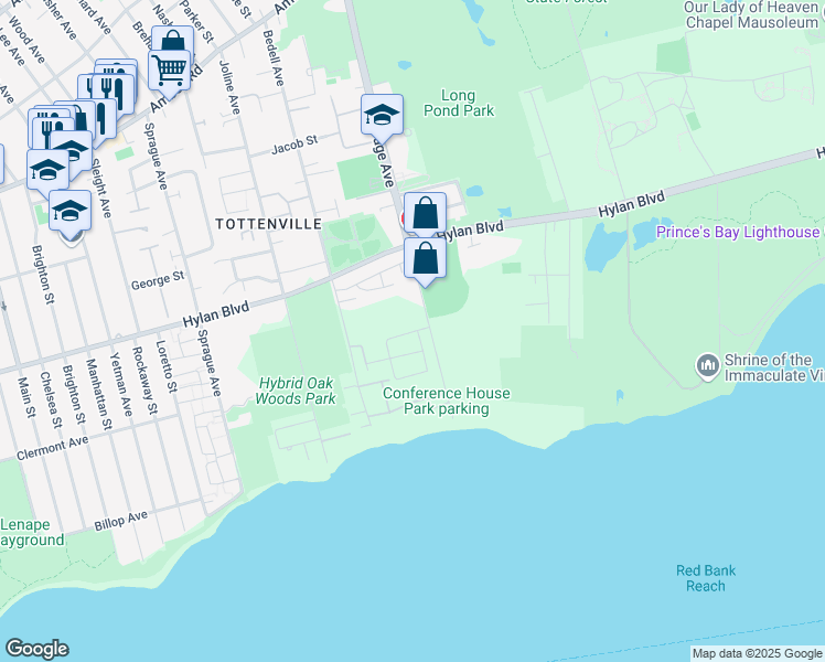 map of restaurants, bars, coffee shops, grocery stores, and more near 193 Clermont Avenue in Staten Island