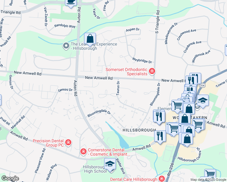 map of restaurants, bars, coffee shops, grocery stores, and more near 1001 Victoria Court in Somerset County