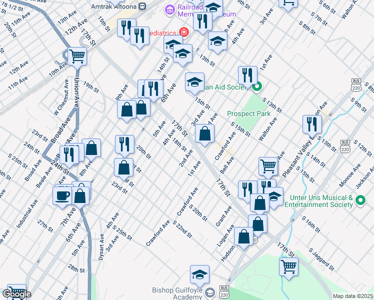 map of restaurants, bars, coffee shops, grocery stores, and more near 109-09 1/2 18th Street in Altoona