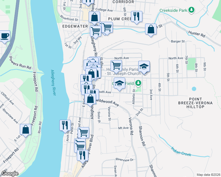 map of restaurants, bars, coffee shops, grocery stores, and more near 462 South Avenue in Verona