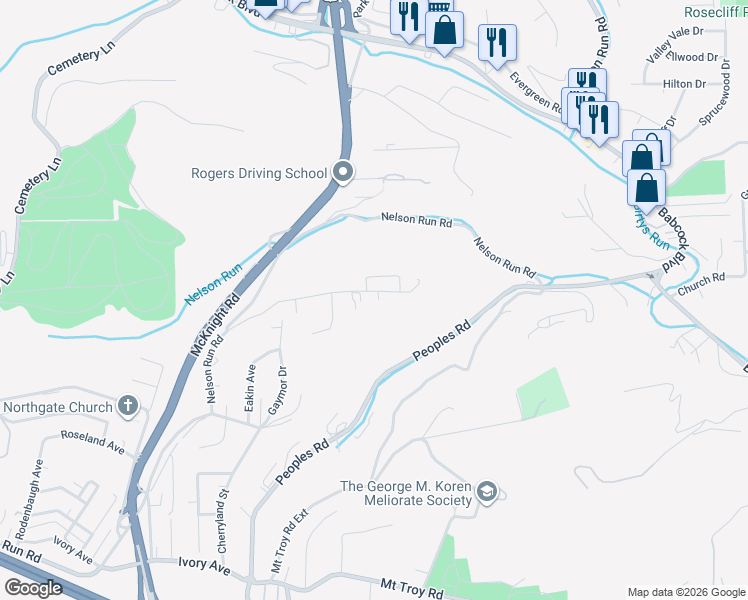 map of restaurants, bars, coffee shops, grocery stores, and more near 170 Renfer Street in Pittsburgh