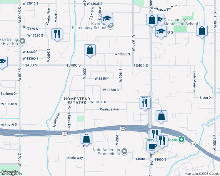 map of restaurants, bars, coffee shops, grocery stores, and more near 2010 West 13550 South in Riverton