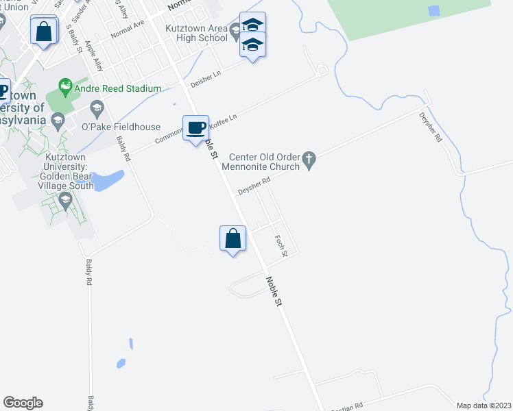 map of restaurants, bars, coffee shops, grocery stores, and more near 30 Deysher Road in Kutztown