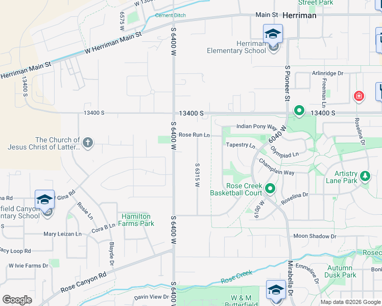 map of restaurants, bars, coffee shops, grocery stores, and more near 6367 Rose Run Lane in Herriman