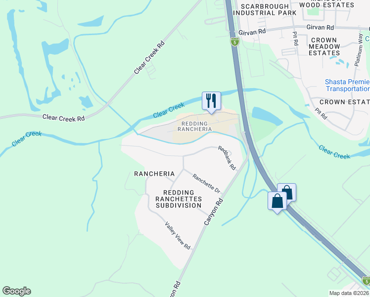 map of restaurants, bars, coffee shops, grocery stores, and more near 1901-18177 Redding Rancheria Road in Redding