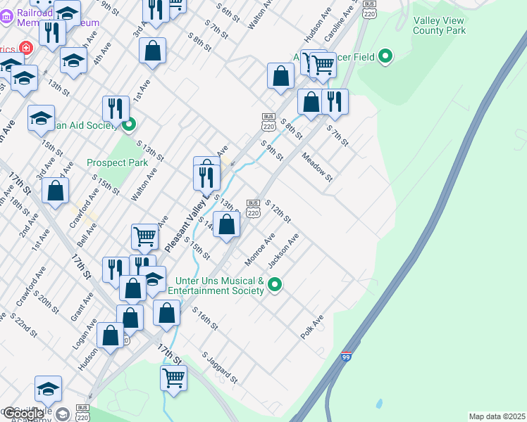 map of restaurants, bars, coffee shops, grocery stores, and more near 1200-1298 Jefferson Avenue in Altoona