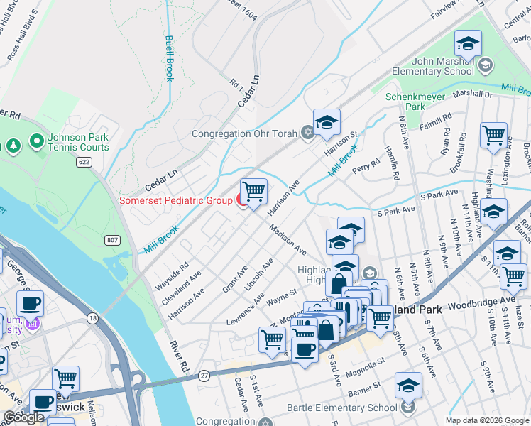 map of restaurants, bars, coffee shops, grocery stores, and more near 428 Cleveland Avenue in Highland Park
