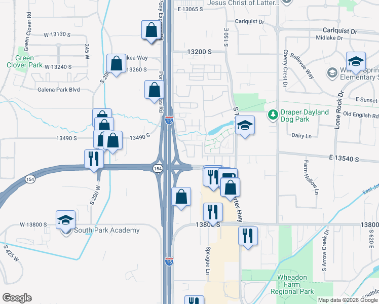 map of restaurants, bars, coffee shops, grocery stores, and more near 53 Bella Monte Drive in Draper